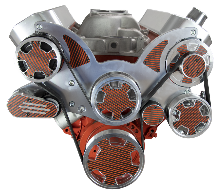 CVF Racing BBC Wraptor Serpentine System in Polished or C3 Ceramic Clear Coat with Carbon Fiber Inserts, part number CF-454-WRAPTOR