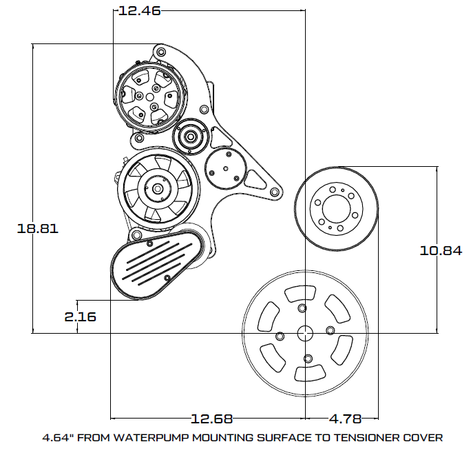CVF Racing Stealth Black WRAPTOR 8 rib serpentine system, A/C and alternator, for Cummins 4BT and 6BT diesel, B-DC-WRAPTOR-ACO
