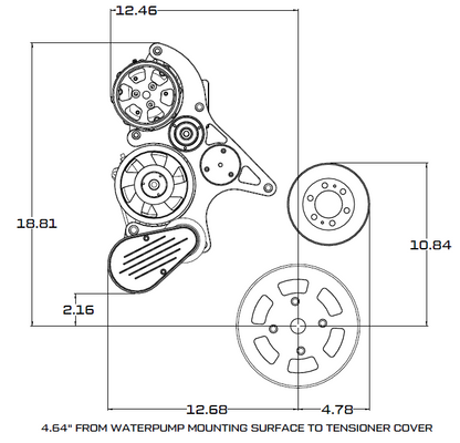 CVF Racing Black Diamond WRAPTOR 8 rib serpentine system, A/C and alternator, for Cummins 4BT and 6BT diesel, BD-DC-WRAPTOR-ACO