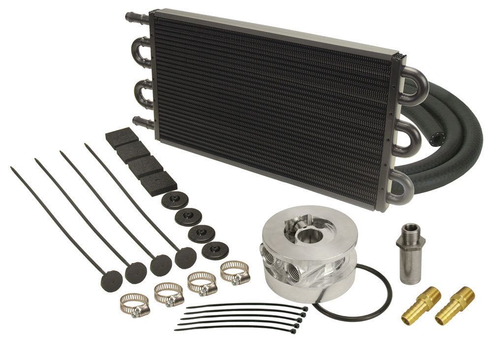 Derale 6 Pass Series 7000 Aluminum/Copper GM V8 Engine Oil Cooler Kit Sandwich Adapter 15503