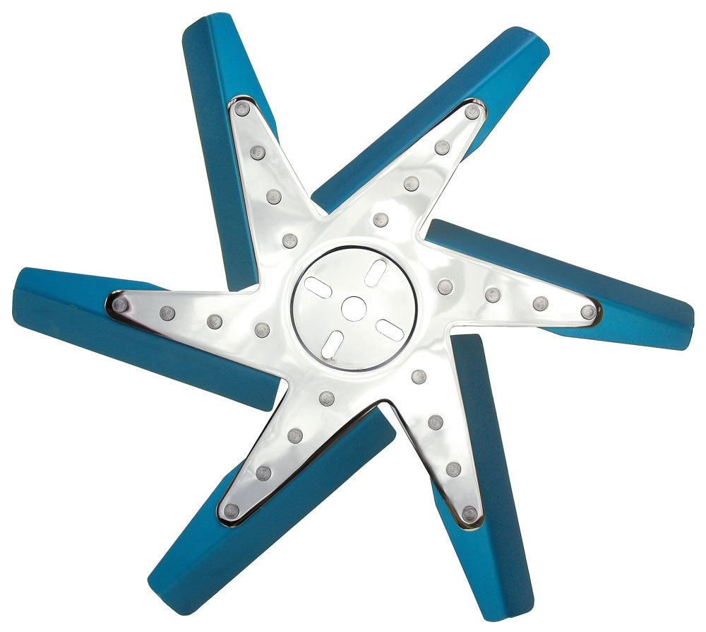 Derale 17" High Performance Alum Standard Rotation Flex Fan, Blue Blade with Chrome Hub 19517