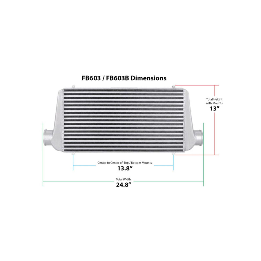 Air To Air Intercooler Universal Fit 17 3/4 Inch X 12 Inch X 3 Inch Core With 3 Inch Inlet/Outlet Polished Frostbite Cooling