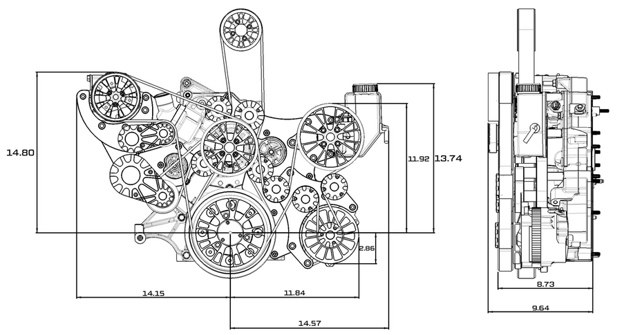 CVF Racing Black Diamond Reaper dual-belt serpentine system for Gen III Hemi with Whipple 3.0L supercharger, BD-G3HW3-RP