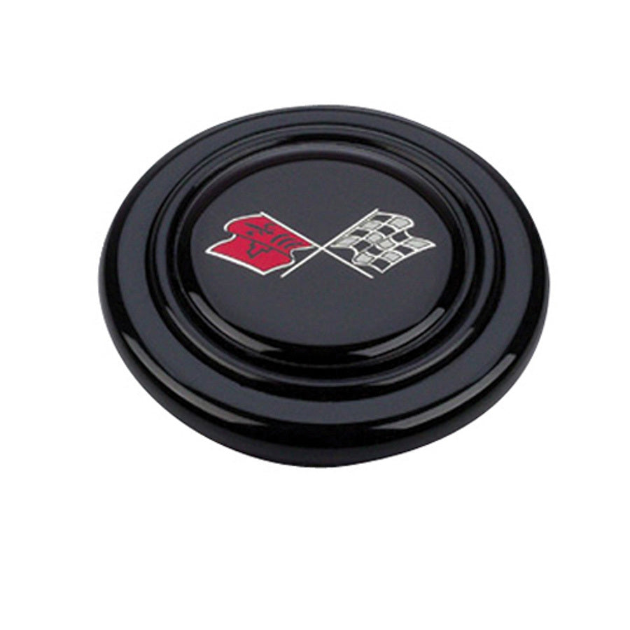 Grant GM Licensed Horn Button; Black Plastic; Corvette® Flags; Signature Wheels; 5652