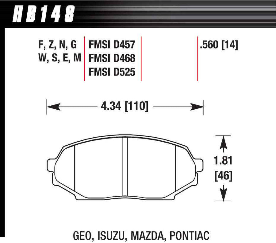 Hawk Performance Brake Pad 91-94 Miata Front DTC-30 HB148W.560