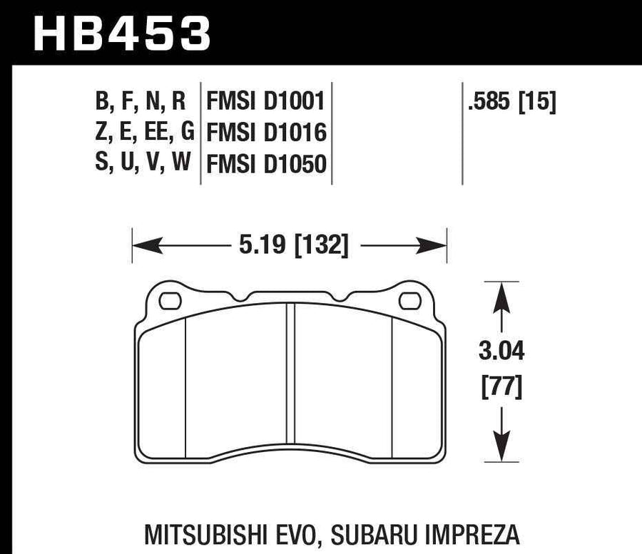 Hawk Performance Street Brake Pads Front EVO / Impreza HPS 5.0 HB453B.585