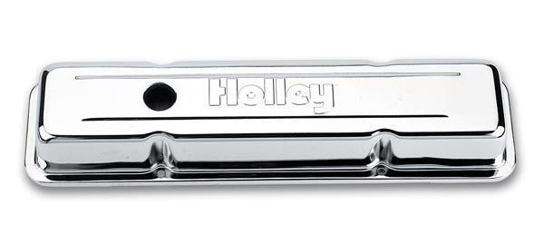 Holley Embossed Valve Cover - SBC - Stamped Steel - Chrome 241-80