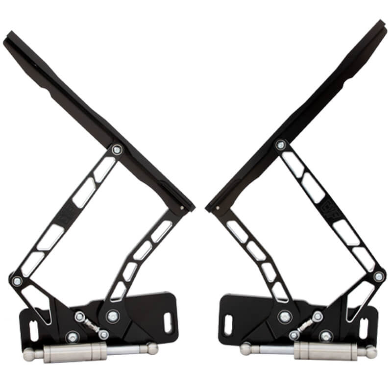 CVF Racing Black Diamond billet hood hinges for 1967 to 1969 Chevrolet Camaro, part BD-HOOD-HINGE-KIT-69C-SS