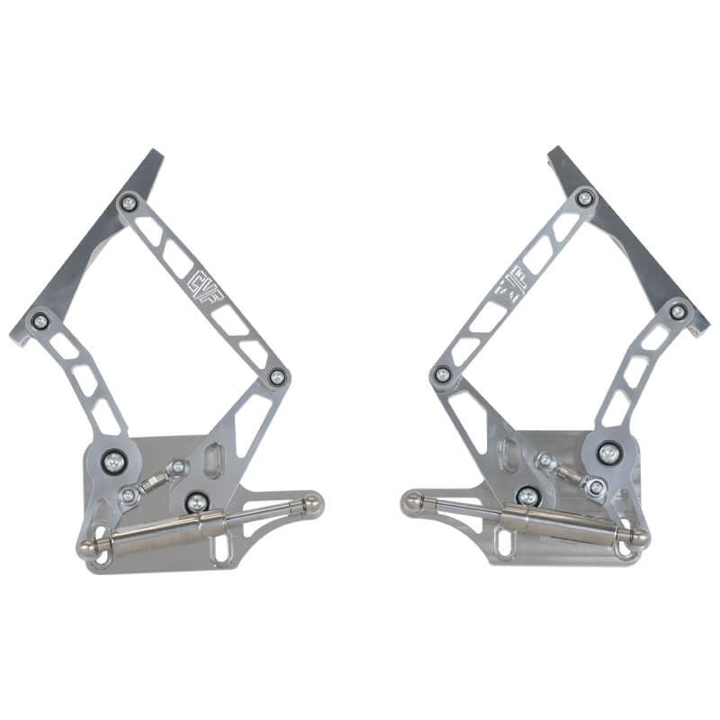 CVF Racing Polished or C3 Ceramic Clear Coat hood hinges for 1964-1/2 to 1966 Ford Mustang, HOOD-HINGE-KIT-66M-SS