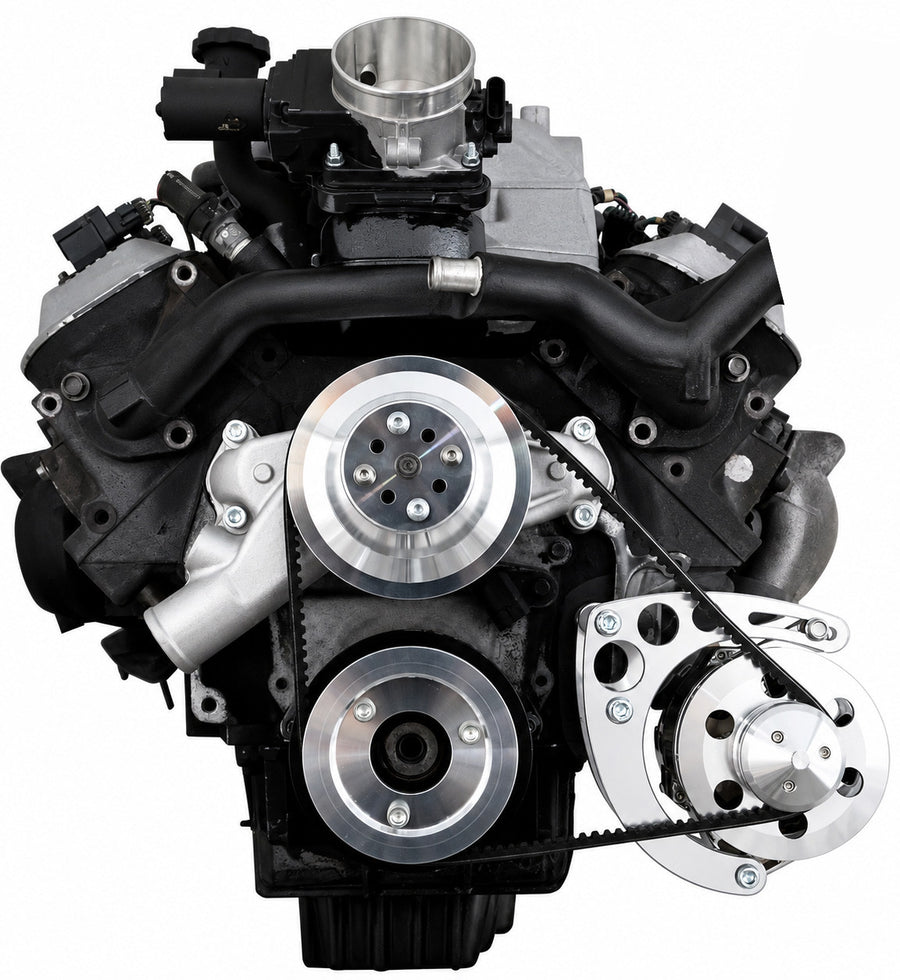 CVF Racing L18 8.1L V-belt alternator only pulley system, Polished, L18-ALT-SYS-LD-SWP