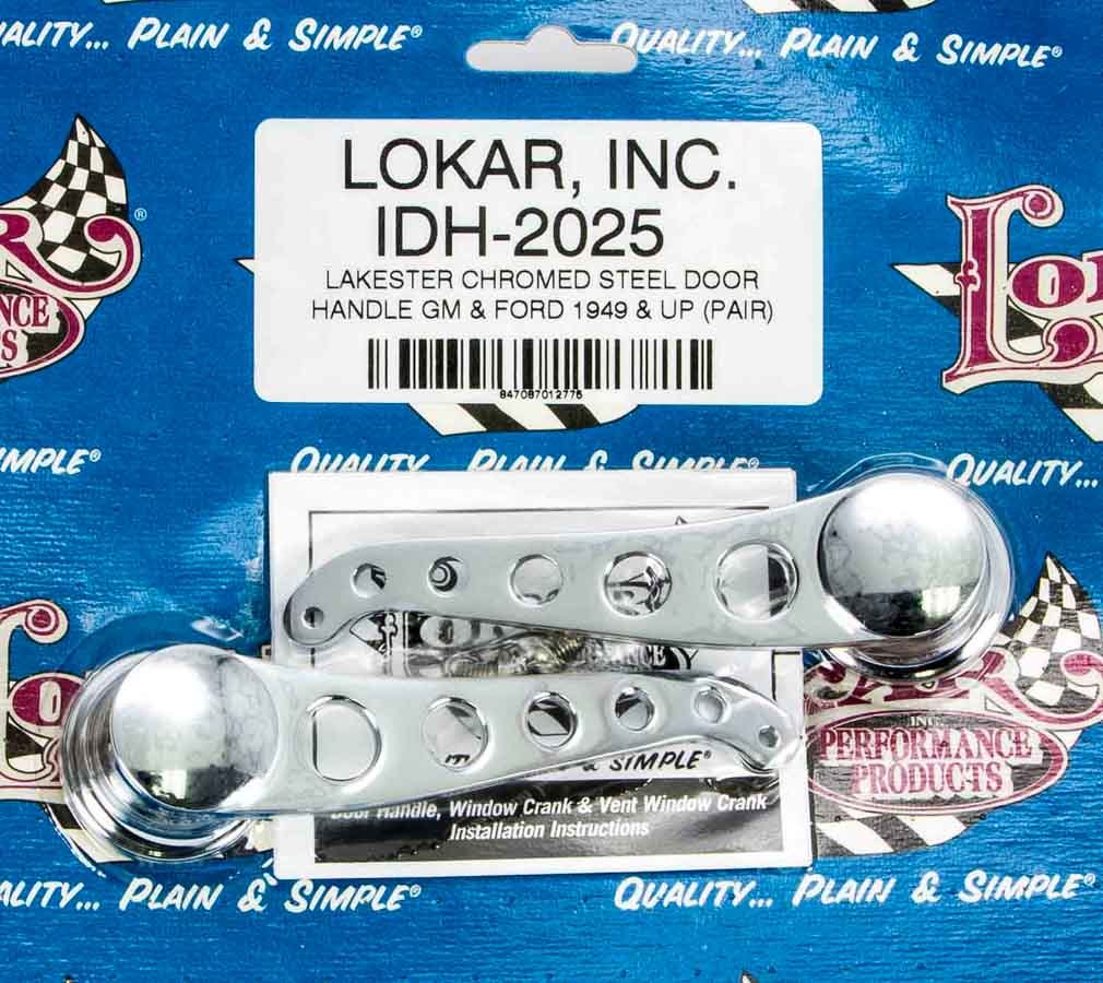 Lokar Interior Door Handle; Front; Lakester Style; Chrome Finish; Pair; IDH-2025