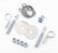 Mr Gasket Hood pin kit with hairpin style clips, lanyard cables, and scuff plates. 1616