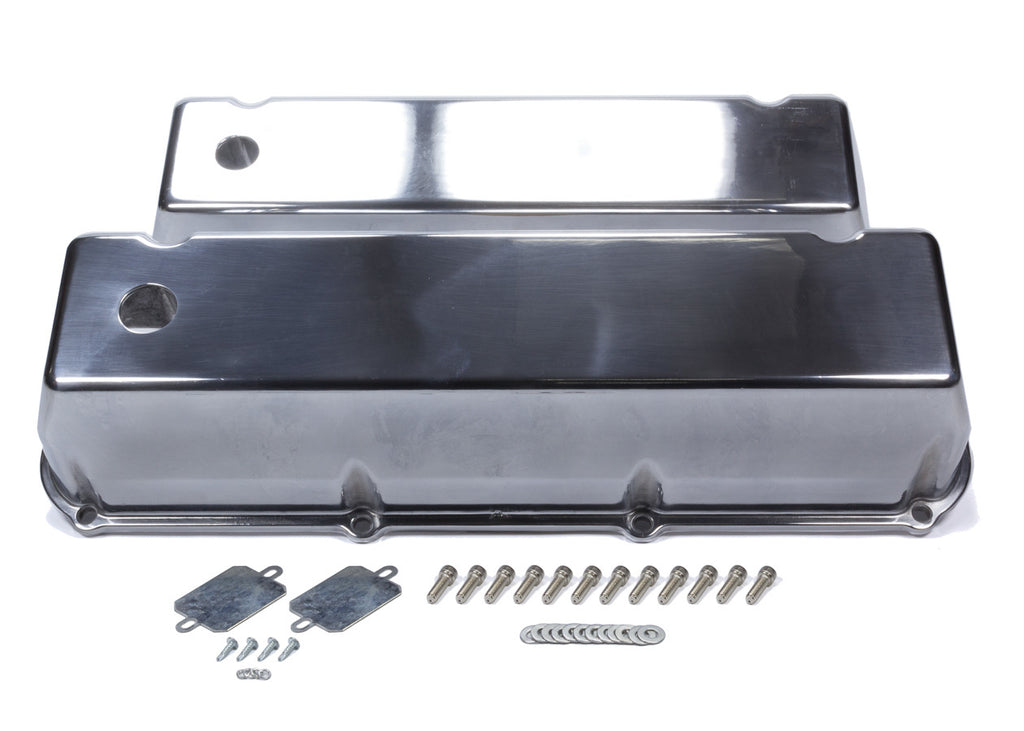 Mr Gasket BBF Cast Alm Valve Cover Set w/Hole Polished 6873G