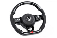 Steering Wheel Carbon Fiber & Perforated Leather MK7 Golf R Silver (For use without Paddles) Fits VW Golf R 15-19, GTI 15-21, Jetta 15-24 APR