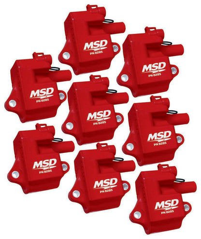 MSD Ignition Coils, Pro Power Red 8-Pack, for GM LS1/LS6 Engines | 82858