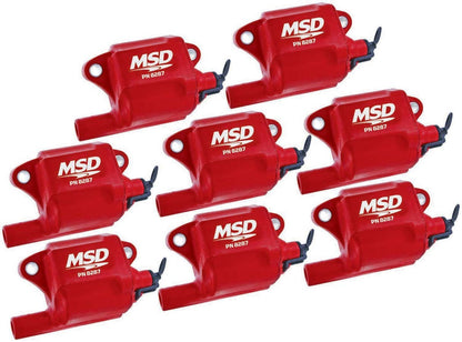 MSD Pro Power Ignition Coil, GM LS2/LS7 Engines, Red, 8-Pack | 82878