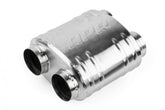 Premium Sound Absorption Muffler Dual 70mm (2.75 Inch) T304 stainless steel with straight-through Dual 70mm (2.75 Inch) inlet and outlet. Oval Body 217mm (8.54 Inch) x 134mm (5.285 Inch) x 210mm (8.27 Inch) APR