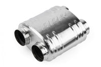 Premium Sound Absorption Muffler Dual 70mm (2.75 Inch) T304 stainless steel with straight-through Dual 70mm (2.75 Inch) inlet and outlet. Oval Body 217mm (8.54 Inch) x 134mm (5.285 Inch) x 210mm (8.27 Inch) APR