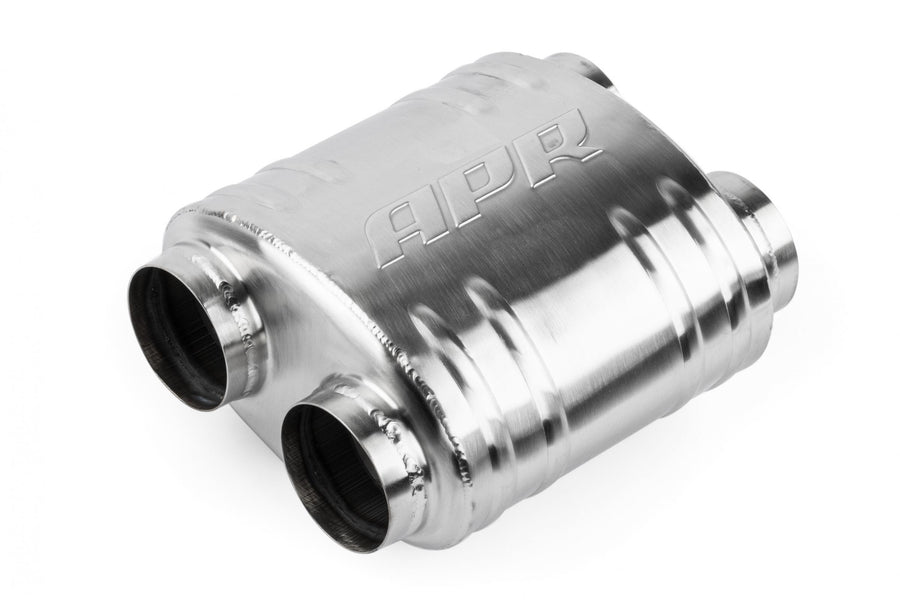 Premium Sound Absorption Muffler Dual 70mm (2.75 Inch) T304 stainless steel with straight-through Dual 70mm (2.75 Inch) inlet and outlet. Oval Body 217mm (8.54 Inch) x 134mm (5.285 Inch) x 210mm (8.27 Inch) APR