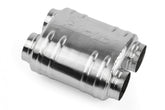 Premium Sound Absorption Muffler Dual 70mm (2.75 Inch) T304 stainless steel with straight-through Dual 70mm (2.75 Inch) inlet and outlet. Oval Body 217mm (8.54 Inch) x 134mm (5.285 Inch) x 210mm (8.27 Inch) APR