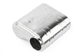Premium Helmholtz Resonator 76mm (3 Inch) T304 stainless steel with straight-through 76mm (3 Inch) design with offset inlet and outlet. Rounded square body 243mm (9.57 Inch) x 240mm (9.45 Inch) x 110mm (4.33 Inch) with driveshaft indent APR