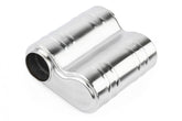 Premium Helmholtz Resonator 76mm (3 Inch) T304 stainless steel with straight-through 76mm (3 Inch) design with offset inlet and outlet. Rounded square body 243mm (9.57 Inch) x 240mm (9.45 Inch) x 110mm (4.33 Inch) with driveshaft indent APR