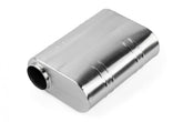 Premium Helmholtz Resonator 76mm (3 Inch) T304 stainless steel with straight-through 76mm (3 Inch) design with offset inlet and outlet. Rounded square body 311mm (12.24 Inch) x 240mm (9.45 Inch) x 110mm (4.33 Inch) APR