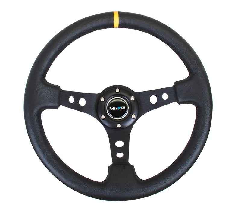 Steering Wheel 350mm 3in Dish Black LeatherYlwStr RST-006BK-Y