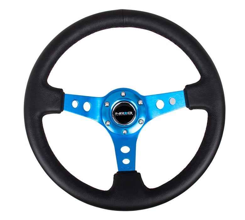 Steering Wheel 350mm 3in Dish Blk Leather/Blue Ct RST-006BL