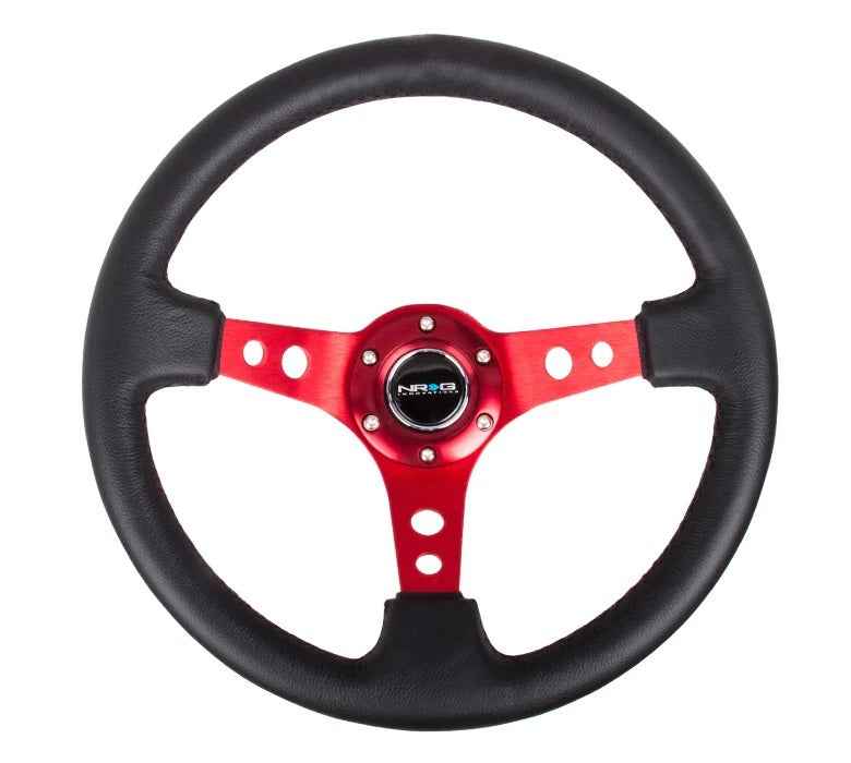 Steering Wheel 350mm 3in Dish Blk Leather/Red Ctr RST-006RD