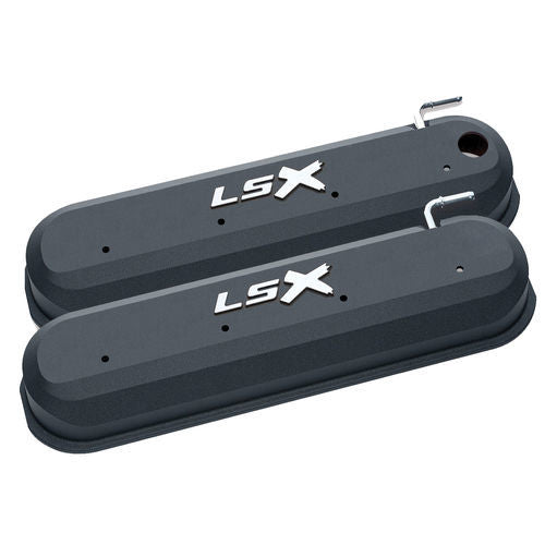 Proform Raised "LSX" Emblem Aluminum Valve Covers, Black Crinkle, LS Engines 141-256