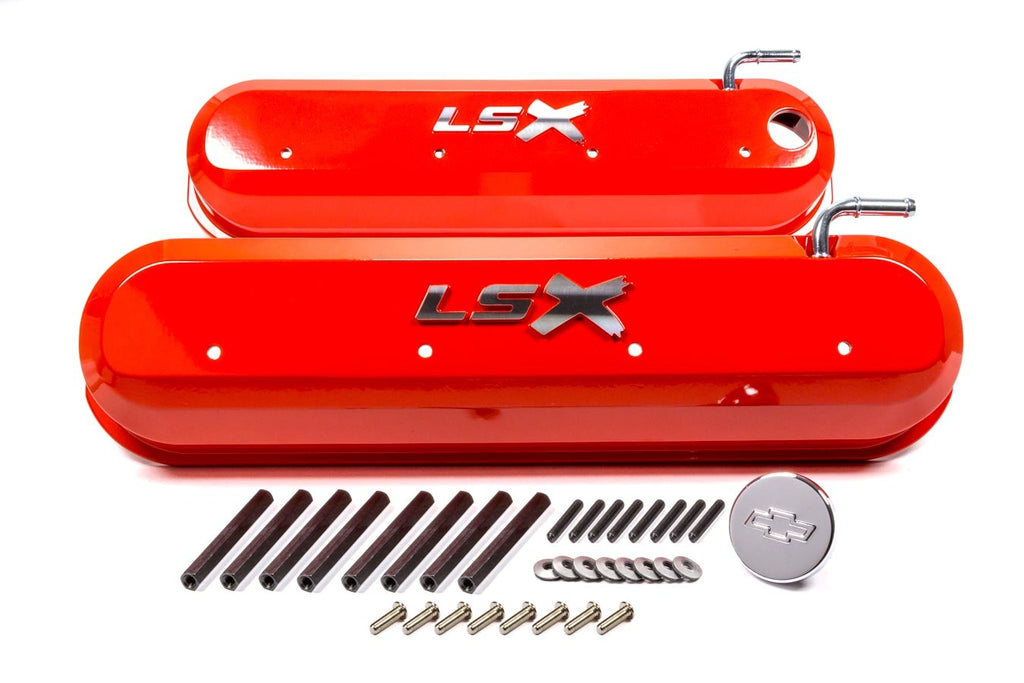 Proform Raised "LSX" Emblem Aluminum Valve Covers, Chevy Orange, LS Engines 141-257