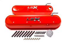 Load image into Gallery viewer, Proform Raised &quot;LSX&quot; Emblem Aluminum Valve Covers, Chevy Orange, LS Engines 141-257