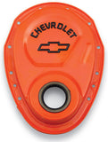 Proform Timing Chain Cover; Orange; Steel; With Chevy Bowtie Logo; SB Chevy 69-91 141-783