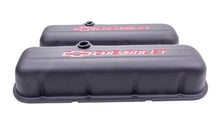 Load image into Gallery viewer, Proform Engine Valve Covers; Stamped Steel; Tall; Black; w/ Bowtie Logo; Fits BB Chevy 141-811