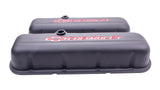 Proform Engine Valve Covers; Stamped Steel; Tall; Black; w/ Bowtie Logo; Fits BB Chevy 141-811