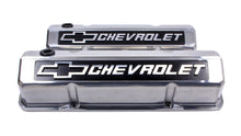 Load image into Gallery viewer, Proform Valve Covers; Slant-Edge Tall; Die Cast; Polished w/Raised Bowtie Logo; SB Chevy 141-920