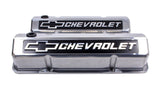 Proform Valve Covers; Slant-Edge Tall; Die Cast; Polished w/Raised Bowtie Logo; SB Chevy 141-920