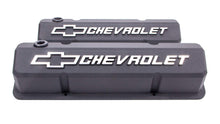 Load image into Gallery viewer, Proform Valve Covers; Slant-Edge Tall; Die Cast; Black w/ Raised Bowtie Logo; SB Chevy 141-921