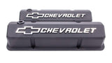 Proform Valve Covers; Slant-Edge Tall; Die Cast; Black w/ Raised Bowtie Logo; SB Chevy 141-921