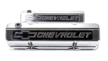 Load image into Gallery viewer, Proform Valve Covers; Slant-Edge Tall; Die Cast; Chrome w/Raised Bowtie Logo; SB Chevy 141-922