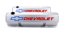 Load image into Gallery viewer, Proform Valve Covers; Slant-Edge Tall; Die Cast; Gray w/Recessed Bowtie Logo; SB Chevy 141-923