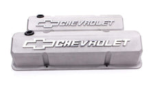 Load image into Gallery viewer, Proform Valve Covers; Slant-Edge Tall; Die Cast; Gray w/Raised Bowtie Logo; For SB Chevy 141-925