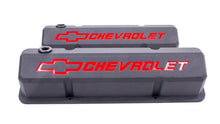 Load image into Gallery viewer, Proform Valve Covers; Slant-Edge Tall; Die Cast; Black w/Recessed Bowtie Logo; SB Chevy 141-928