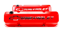 Load image into Gallery viewer, Proform Valve Covers; Slant-Edge Tall; Die Cast; Red w/ Raised Bowtie Logo; SB Chevy 141-931