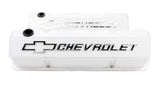 Proform Valve Covers; Slant-Edge Tall; Die Cast; White w/ Raised Bowtie Logo; SB Chevy 141-935