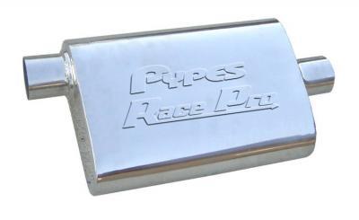 Pypes Race Pro Muffler | 3in Offset/Center, Oval Polished Stainless | MVR19S