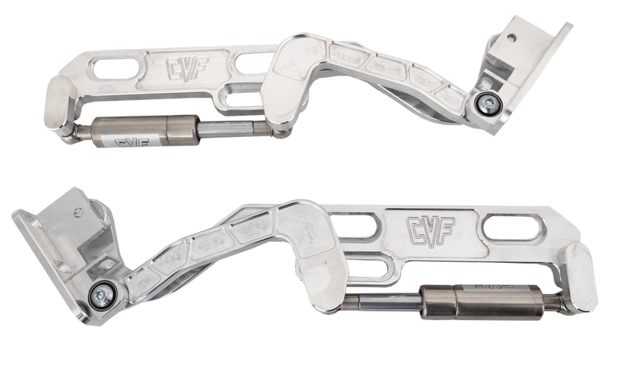 CVF Racing Polished or C3 Ceramic Clear Coat billet hood hinges for 1981 to 1987 Chevrolet C/K 10, 20 and 30 trucks, part HOOD-HINGE-KIT-87C10-SS