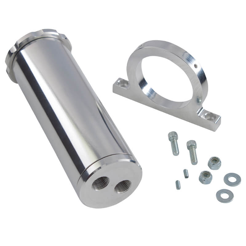 CVF Racing polished billet remote power steering reservoir with mounting bracket, REMOTE-PS-RES
