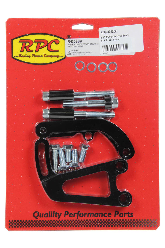 Racing Power Company SBC Power Steering Brack et Kit LWP Black R4302BK